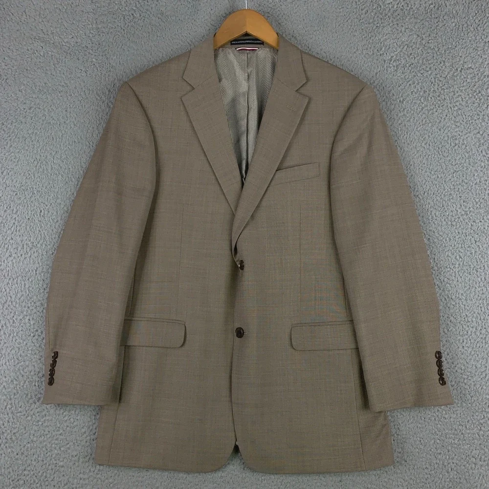 Tommy Hilfiger 2 Piece Suit 40R Modern Fit Tan 2-Button Wool Blend Pants 34x30